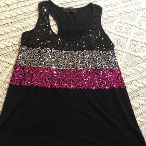 Black, Silver and Pink Sequin Racerback Tank